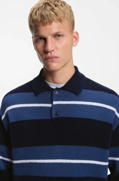 Cotton-blend knit polo with block stripes