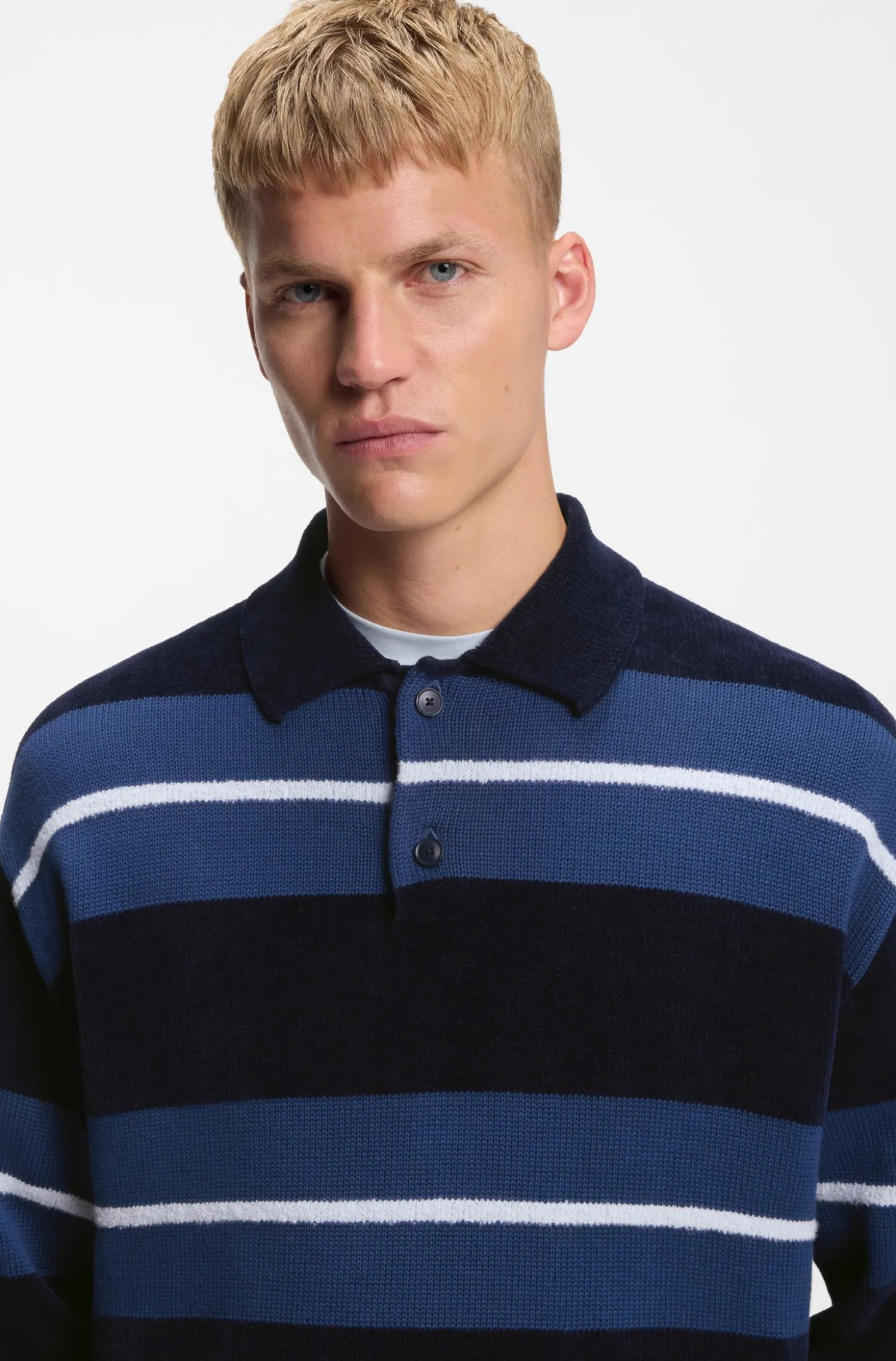 Cotton-blend knit polo with block stripes