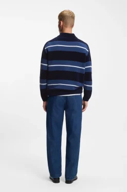 Cotton-blend knit polo with block stripes