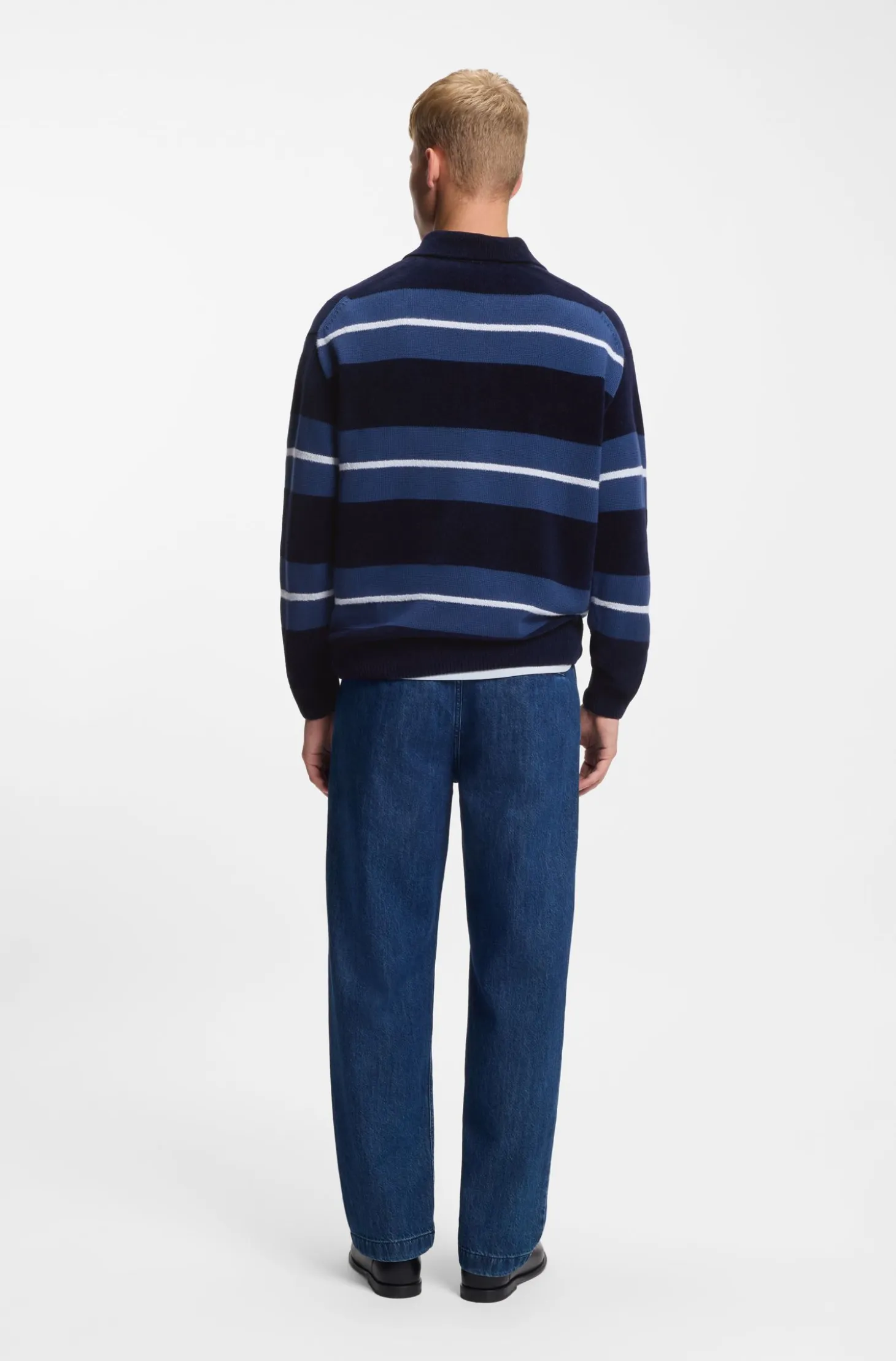 Cotton-blend knit polo with block stripes
