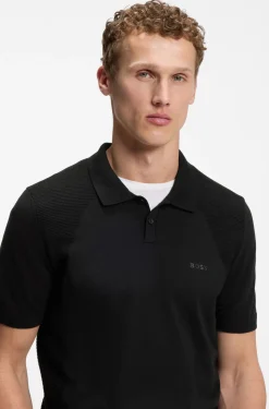 Cotton-blend knit polo with bodymapping structure