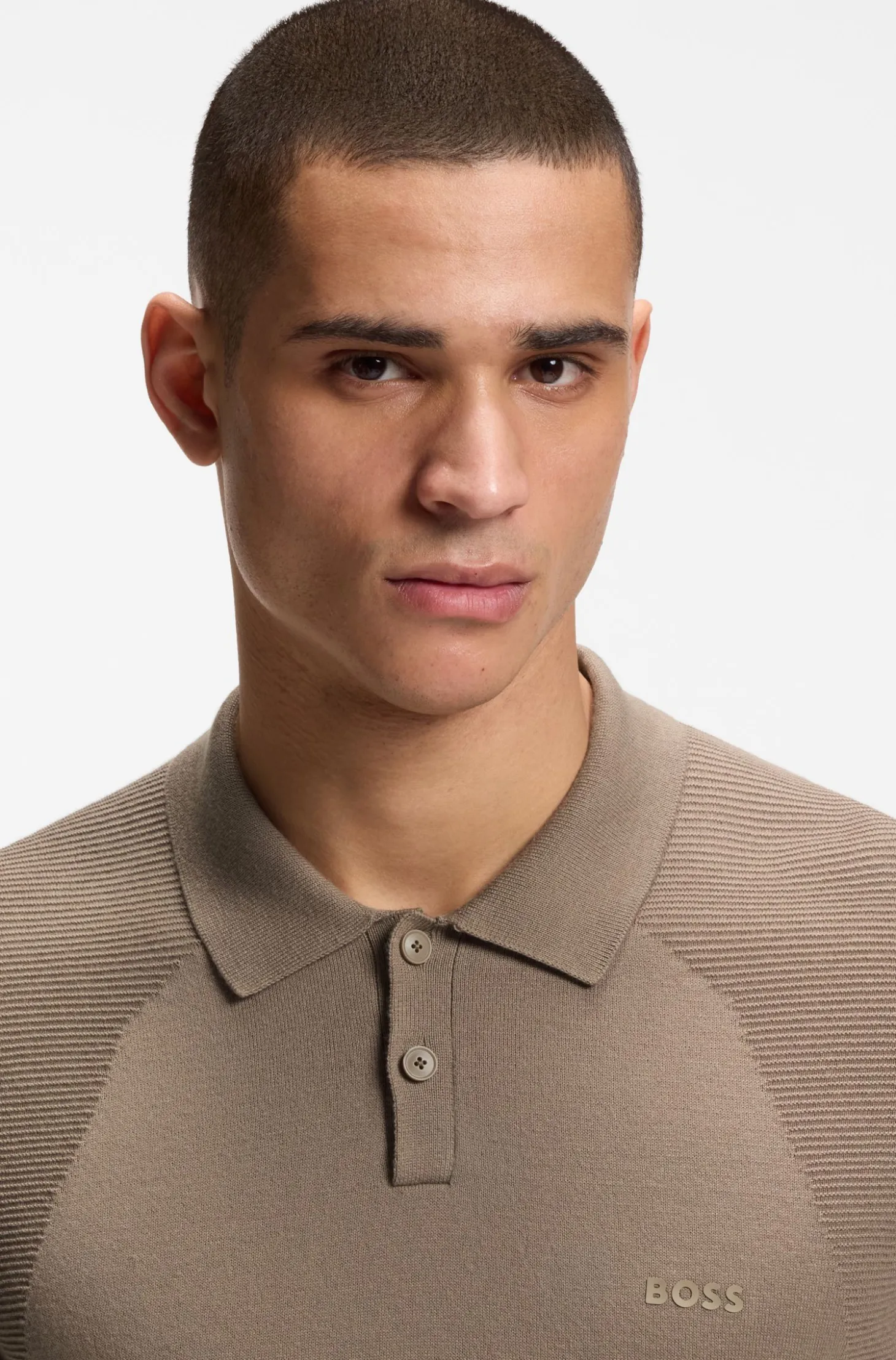 Cotton-blend knit polo with bodymapping structure