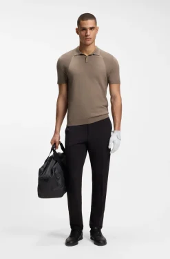 Cotton-blend knit polo with bodymapping structure