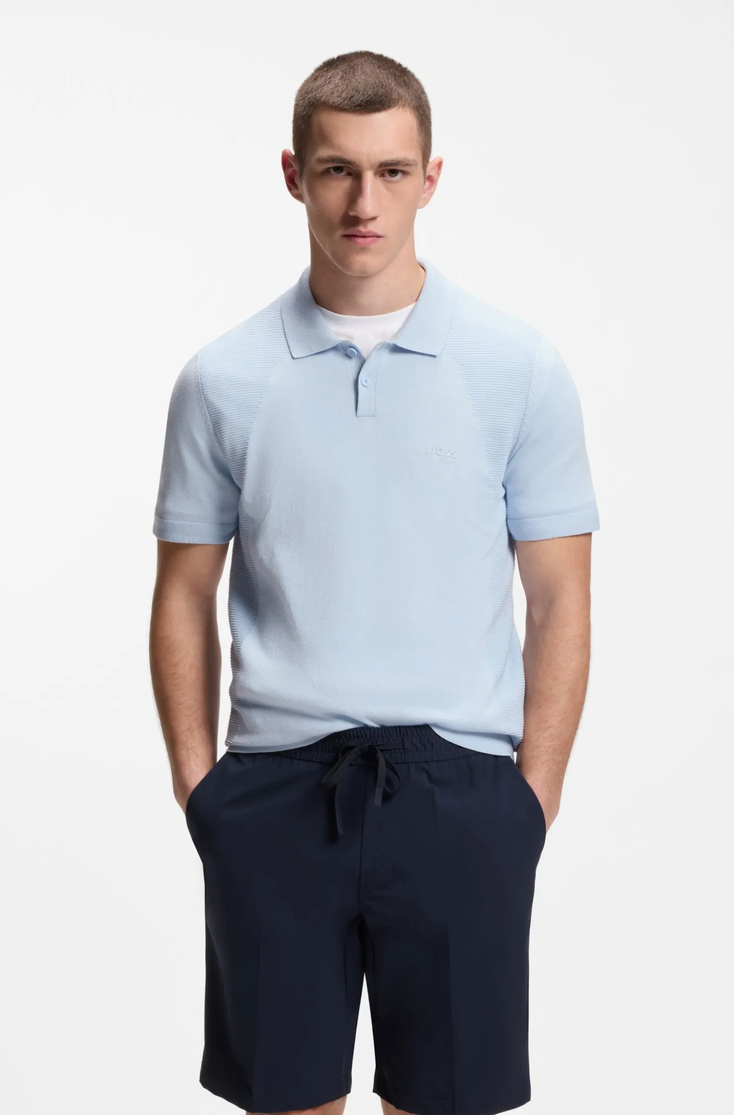Cotton-blend knit polo with bodymapping structure
