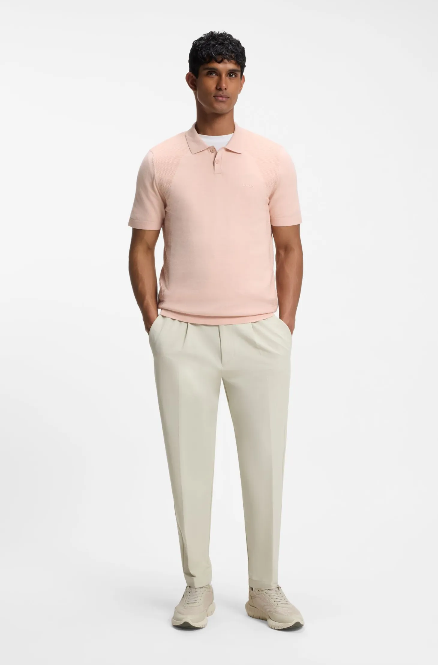 Cotton-blend knit polo with bodymapping structure