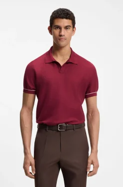 Cotton-blend knit polo with horizontal stripe