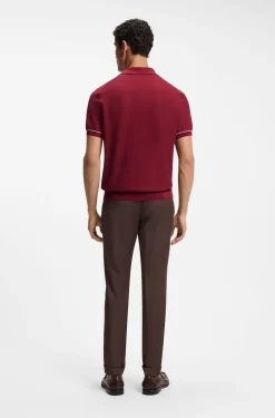 Cotton-blend knit polo with horizontal stripe