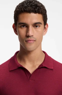 Cotton-blend knit polo with horizontal stripe