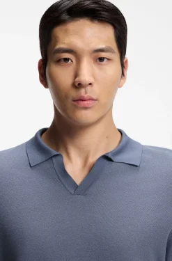Cotton-blend knit polo with horizontal stripe