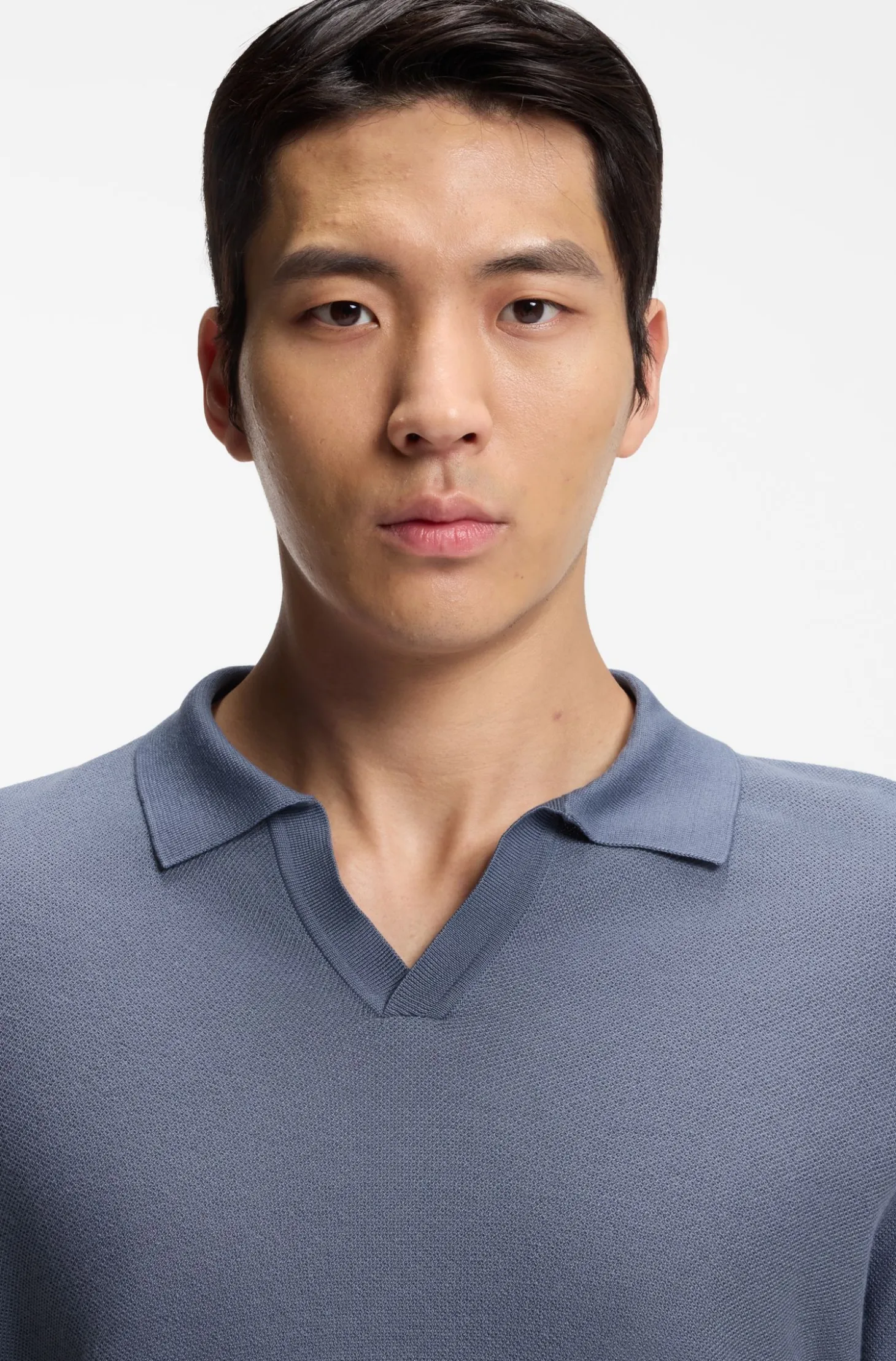 Cotton-blend knit polo with horizontal stripe