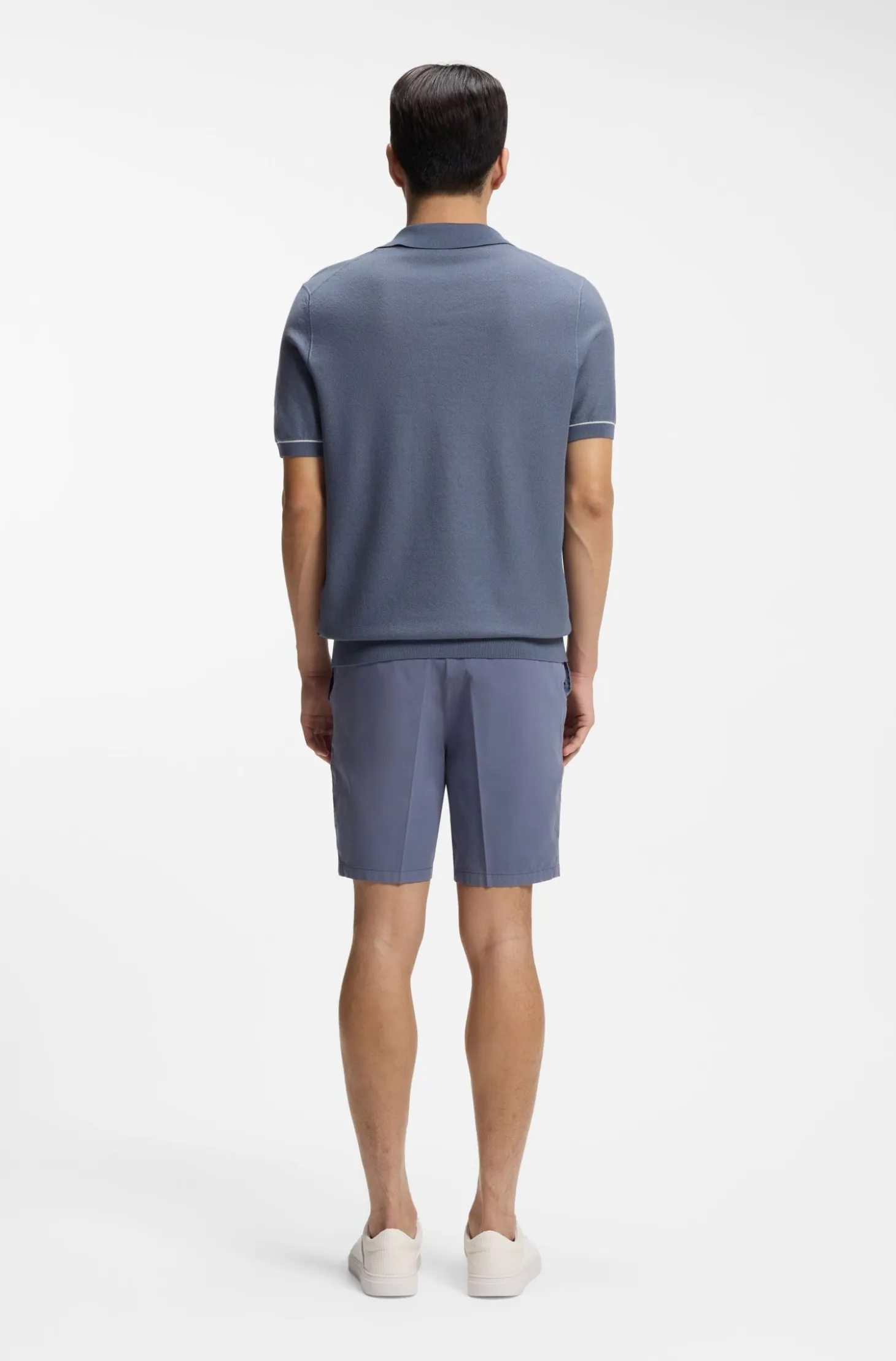 Cotton-blend knit polo with horizontal stripe