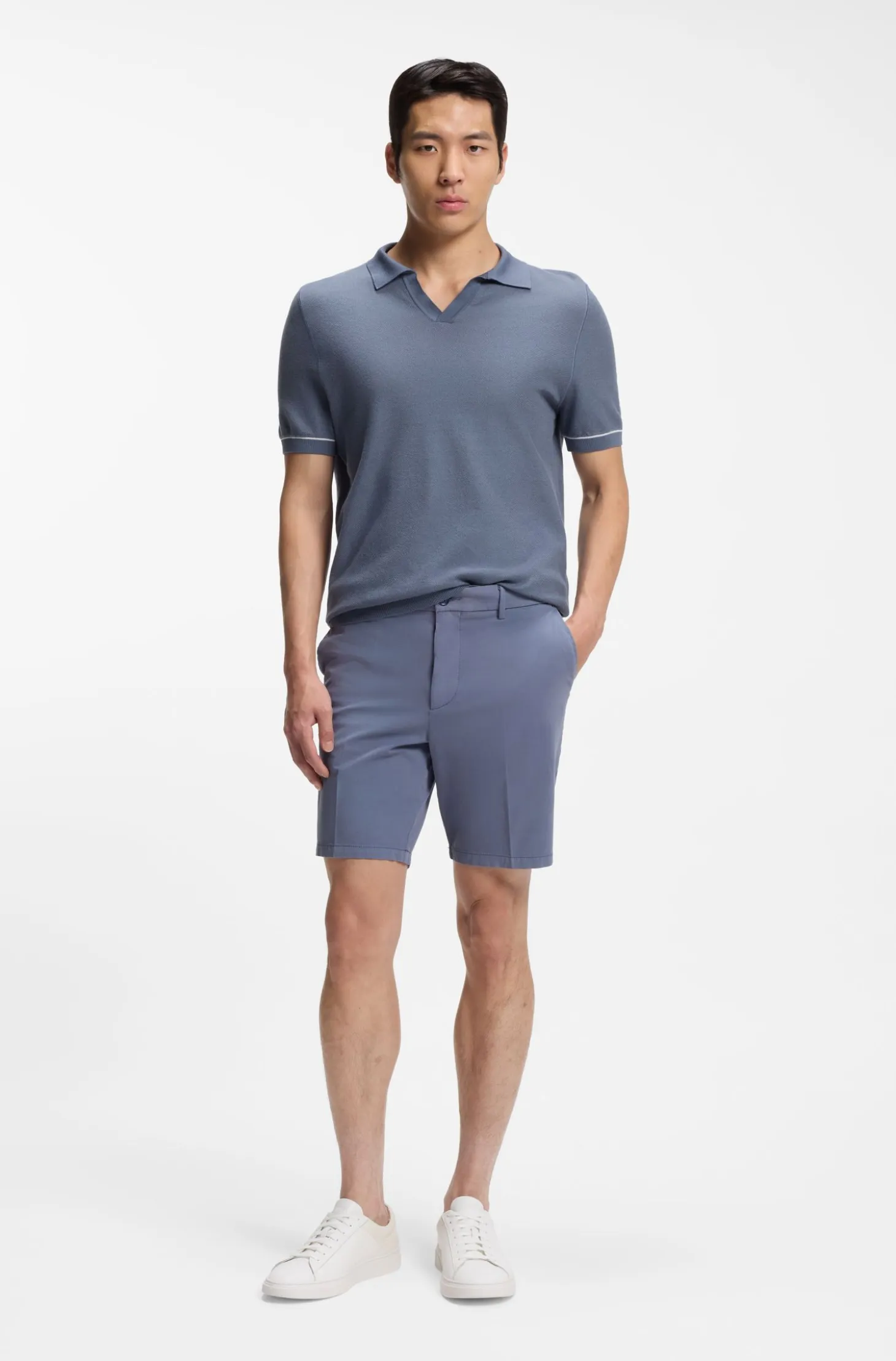 Cotton-blend knit polo with horizontal stripe