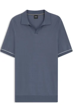Cotton-blend knit polo with horizontal stripe