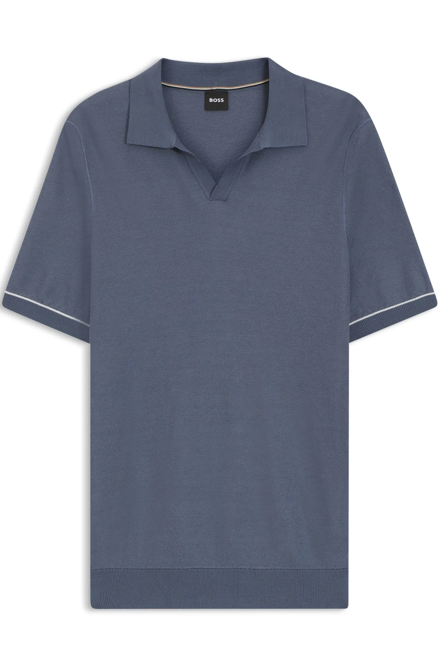 Cotton-blend knit polo with horizontal stripe