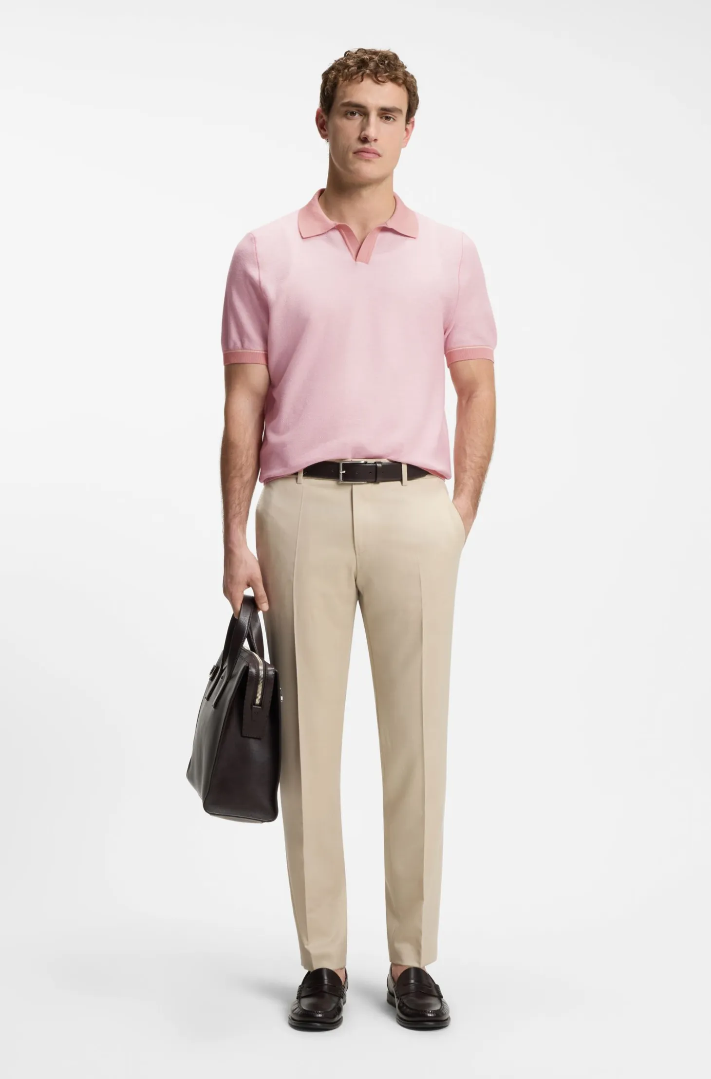 Cotton-blend knit polo with horizontal stripe
