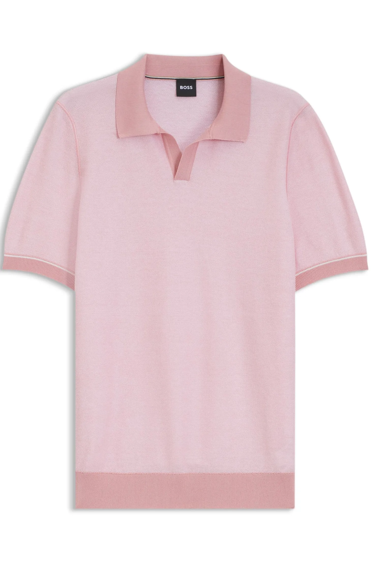 Cotton-blend knit polo with horizontal stripe