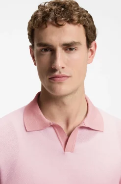 Cotton-blend knit polo with horizontal stripe