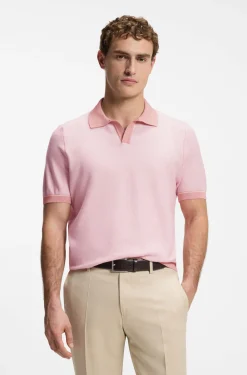 Cotton-blend knit polo with horizontal stripe