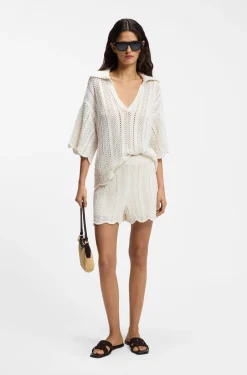Cotton-blend knitted shorts with wave structure