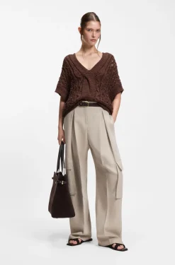 Cotton-blend knitted top with cable detailing