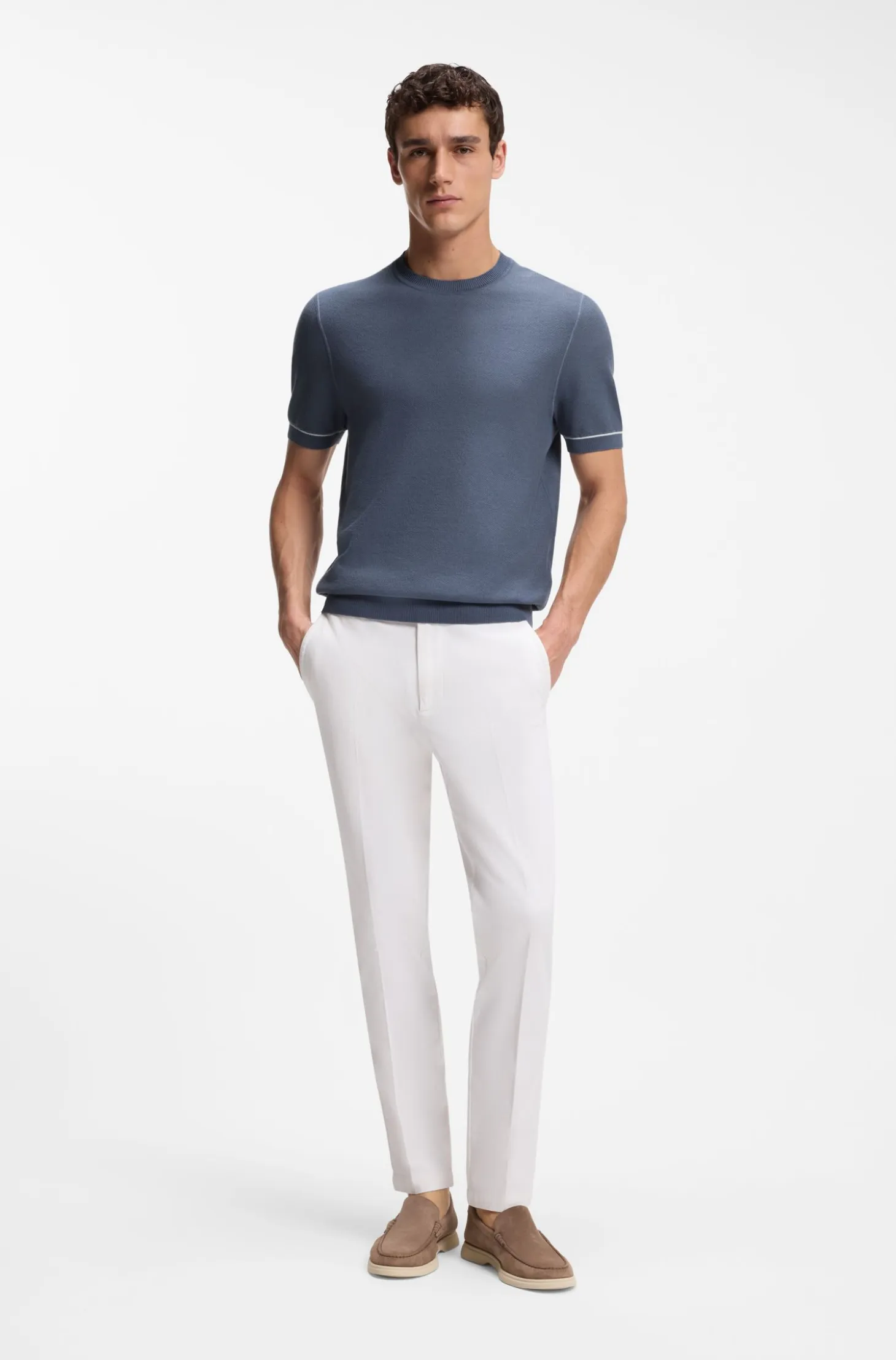 Cotton-blend knit T-shirt with horizontal stripe