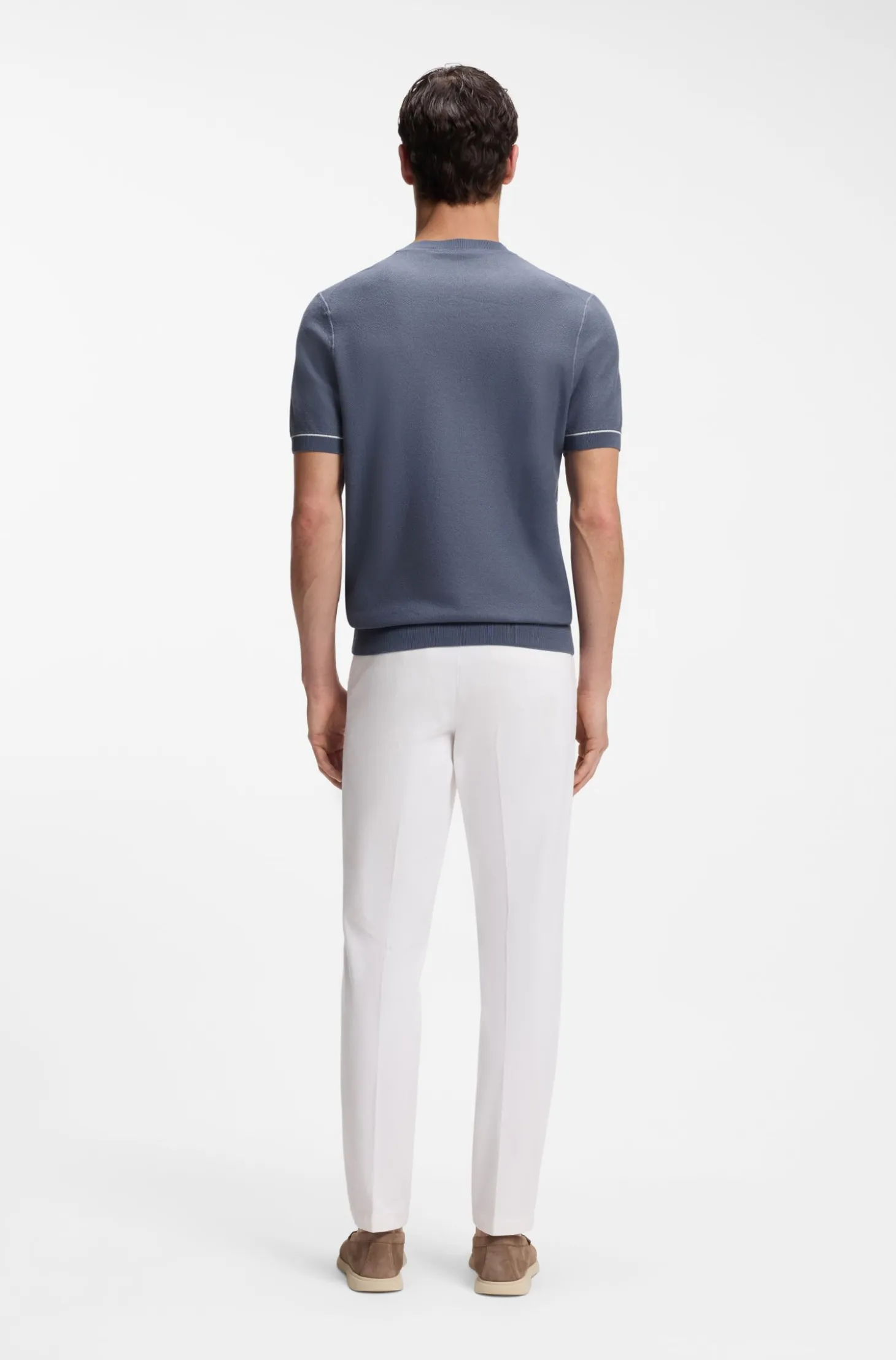 Cotton-blend knit T-shirt with horizontal stripe
