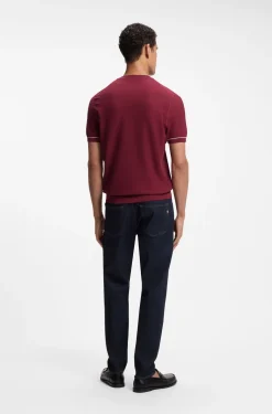 Cotton-blend knit T-shirt with horizontal stripe