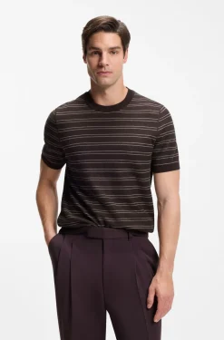 Cotton-blend knit T-shirt with horizontal stripe