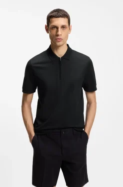 Cotton-blend polo shirt with zip placket