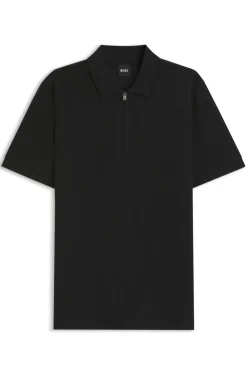 Cotton-blend polo shirt with zip placket