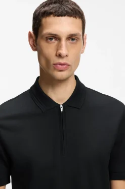 Cotton-blend polo shirt with zip placket