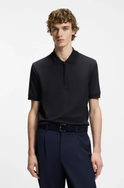 Cotton-blend polo shirt with zip placket