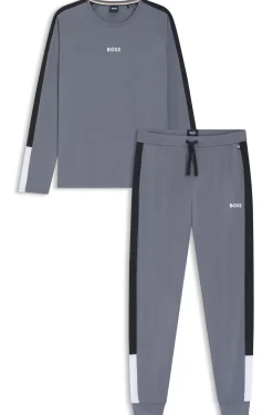 Cotton-blend pyjama set with contrast inserts