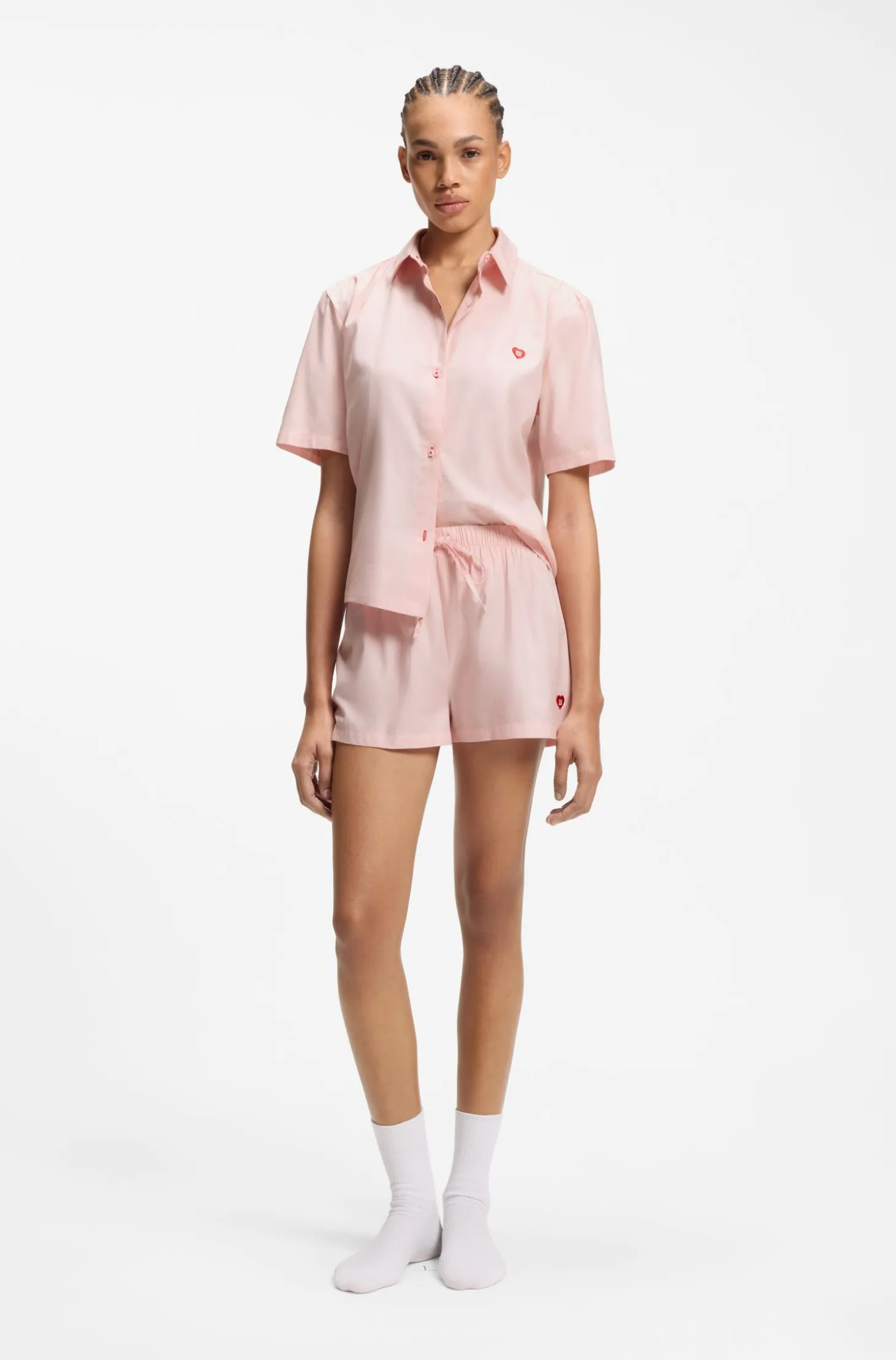 Cotton-blend pyjama set with heart logos