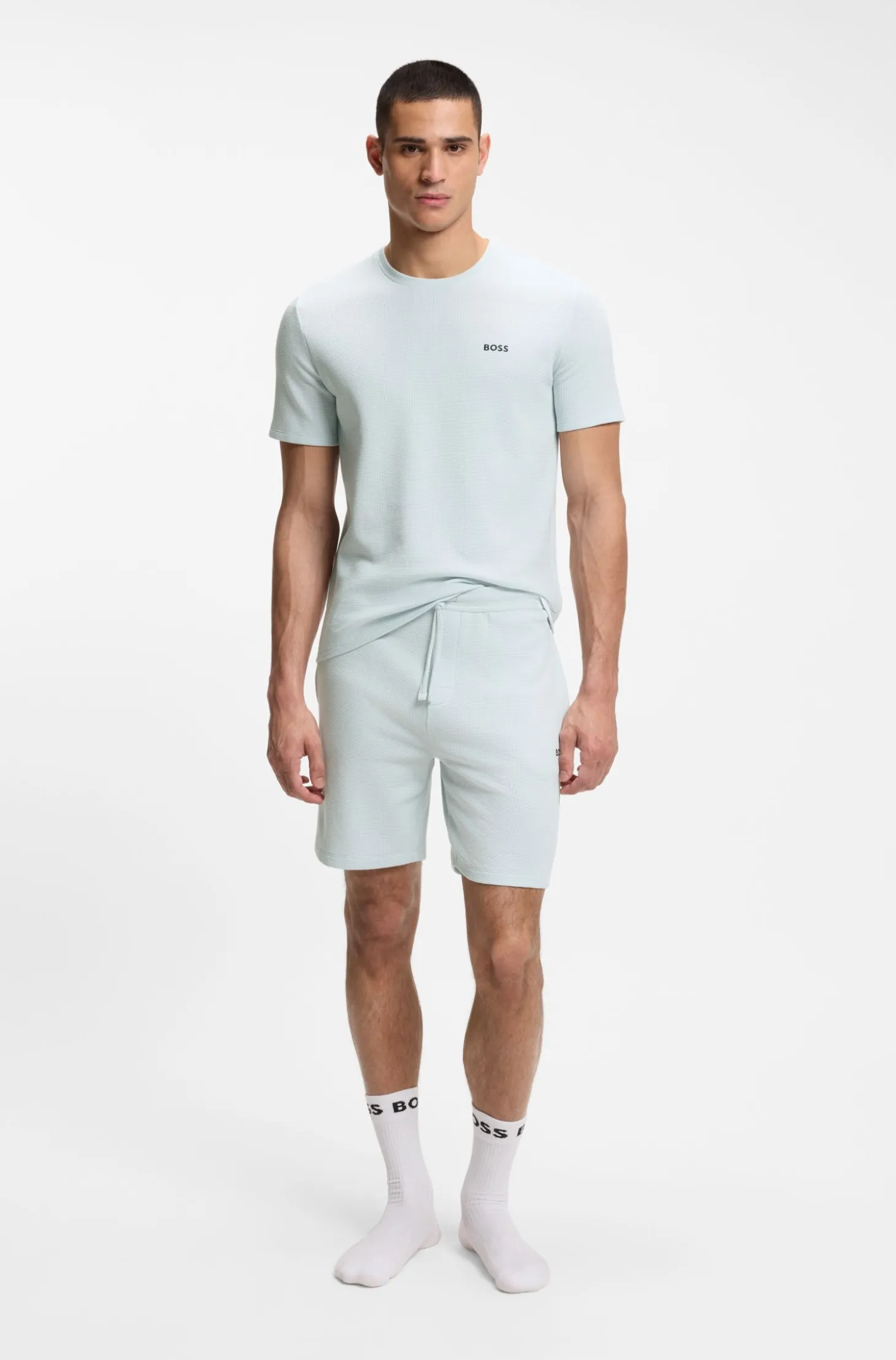 Cotton-blend pyjama shorts with embroidered logo