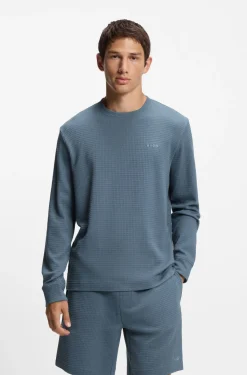 Cotton-blend pyjama T-shirt with waffle structure