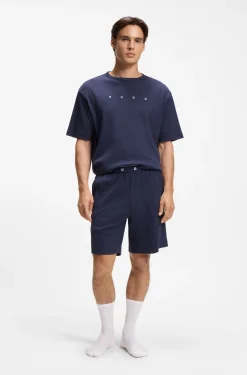 Cotton-blend pyjama T-shirt with embroidered logo