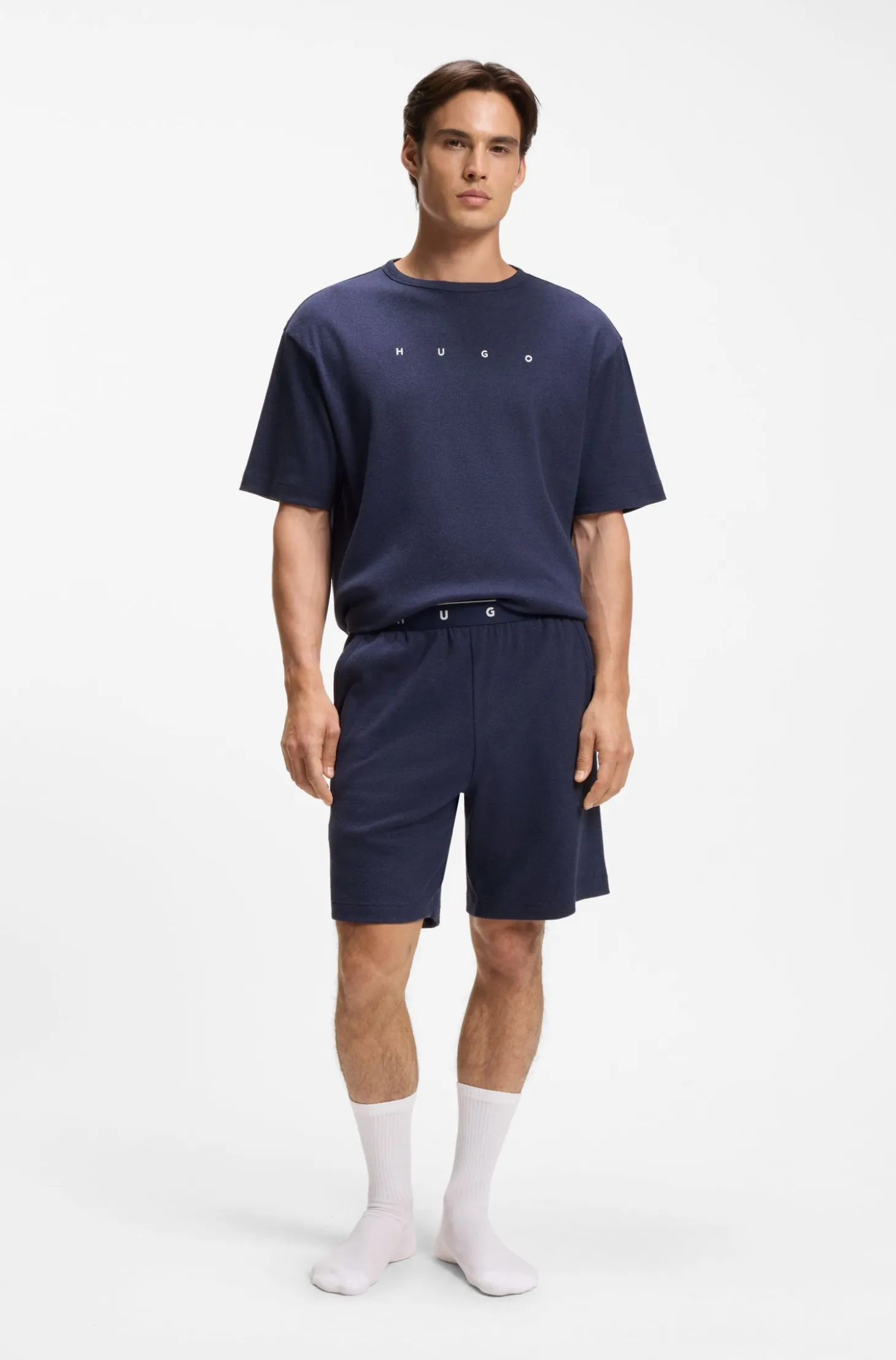 Cotton-blend pyjama T-shirt with embroidered logo
