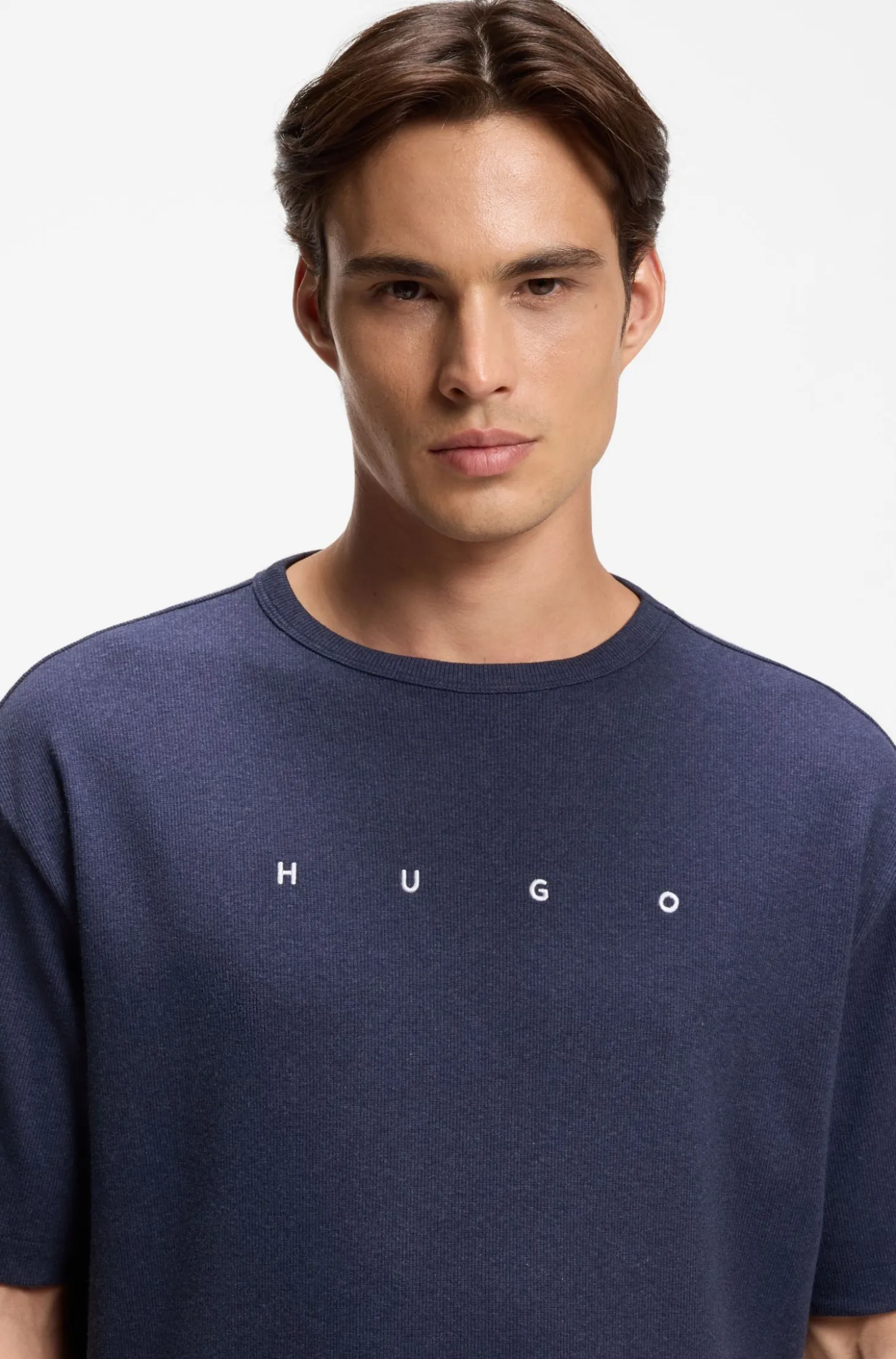 Cotton-blend pyjama T-shirt with embroidered logo