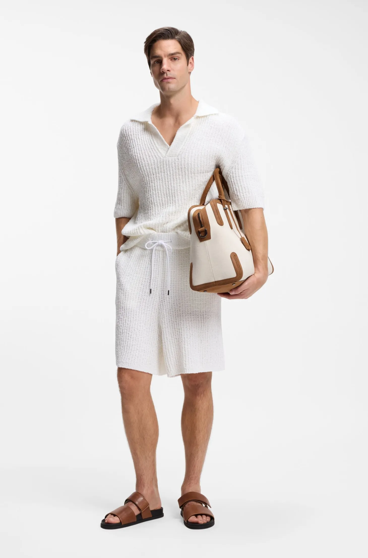 Cotton-blend shorts with rib knit