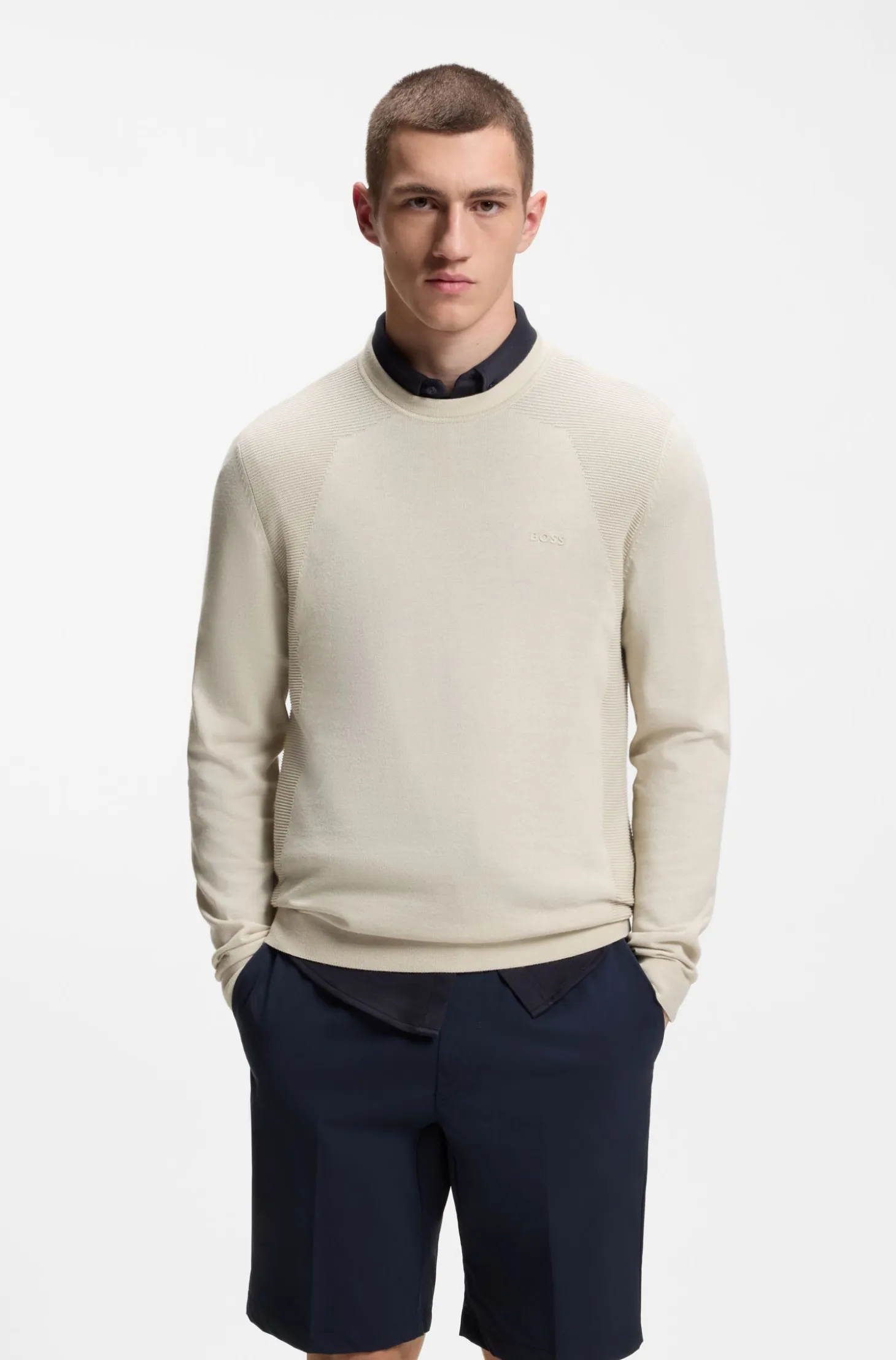 Cotton-blend sweater with bodymapping structure
