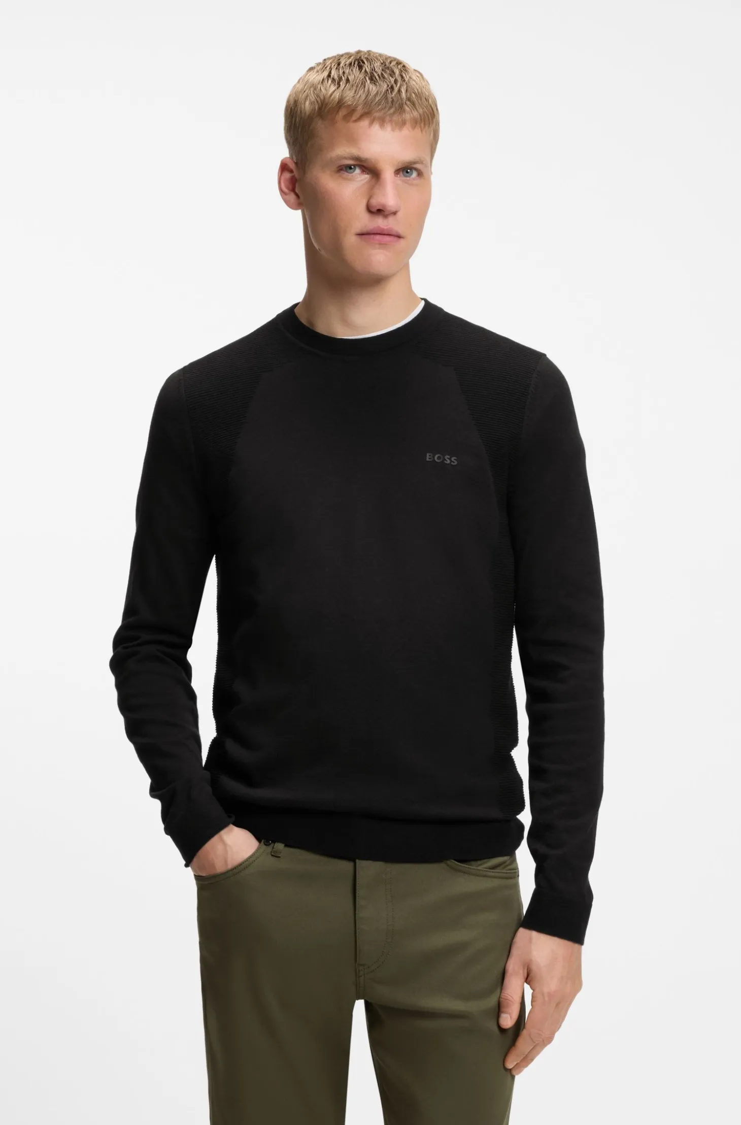 Cotton-blend sweater with bodymapping structure