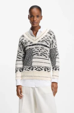 Cotton-blend sweater with jacquard pattern