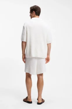 Cotton-blend sweater with Johnny collar