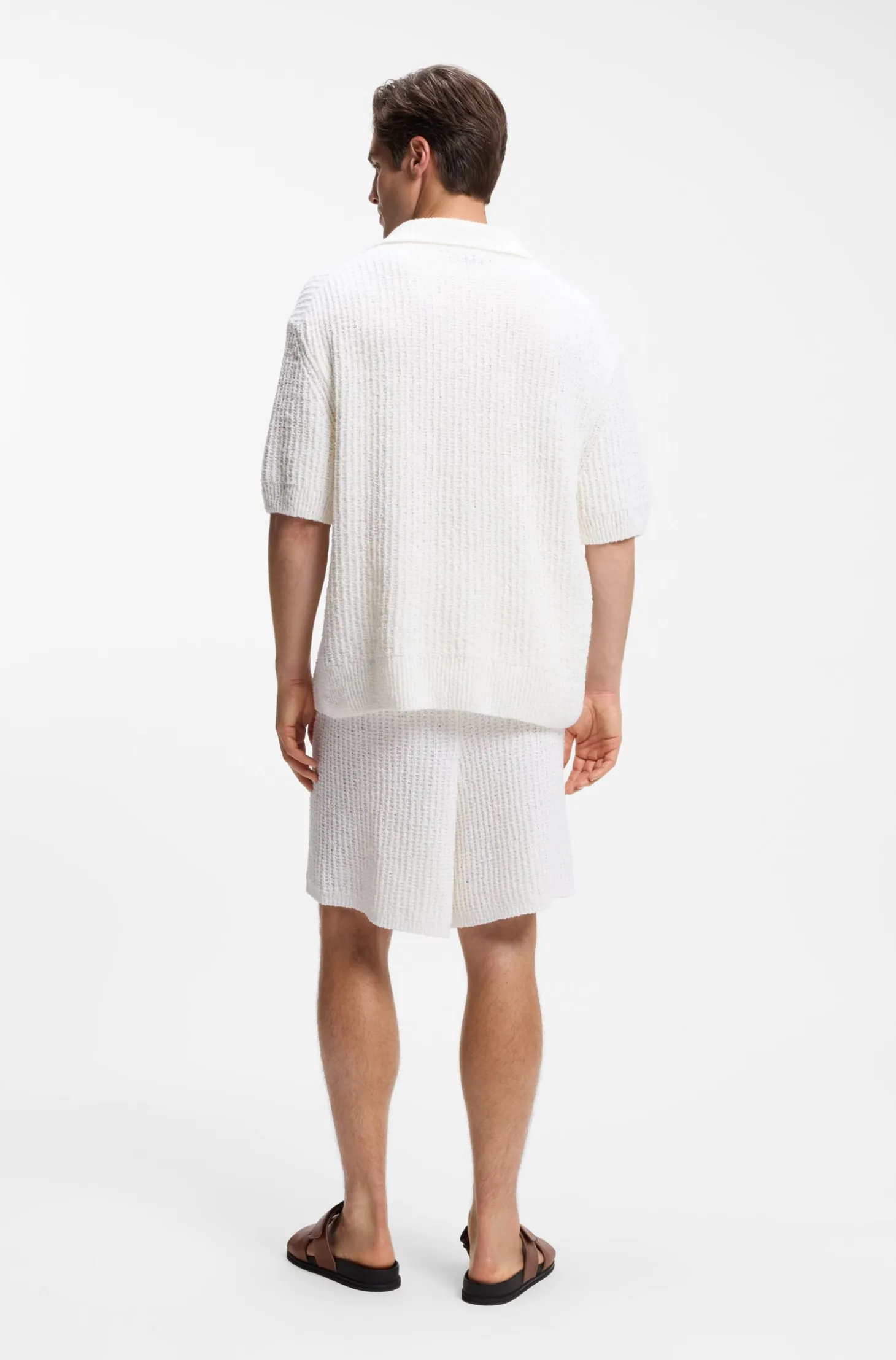 Cotton-blend sweater with Johnny collar