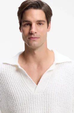 Cotton-blend sweater with Johnny collar