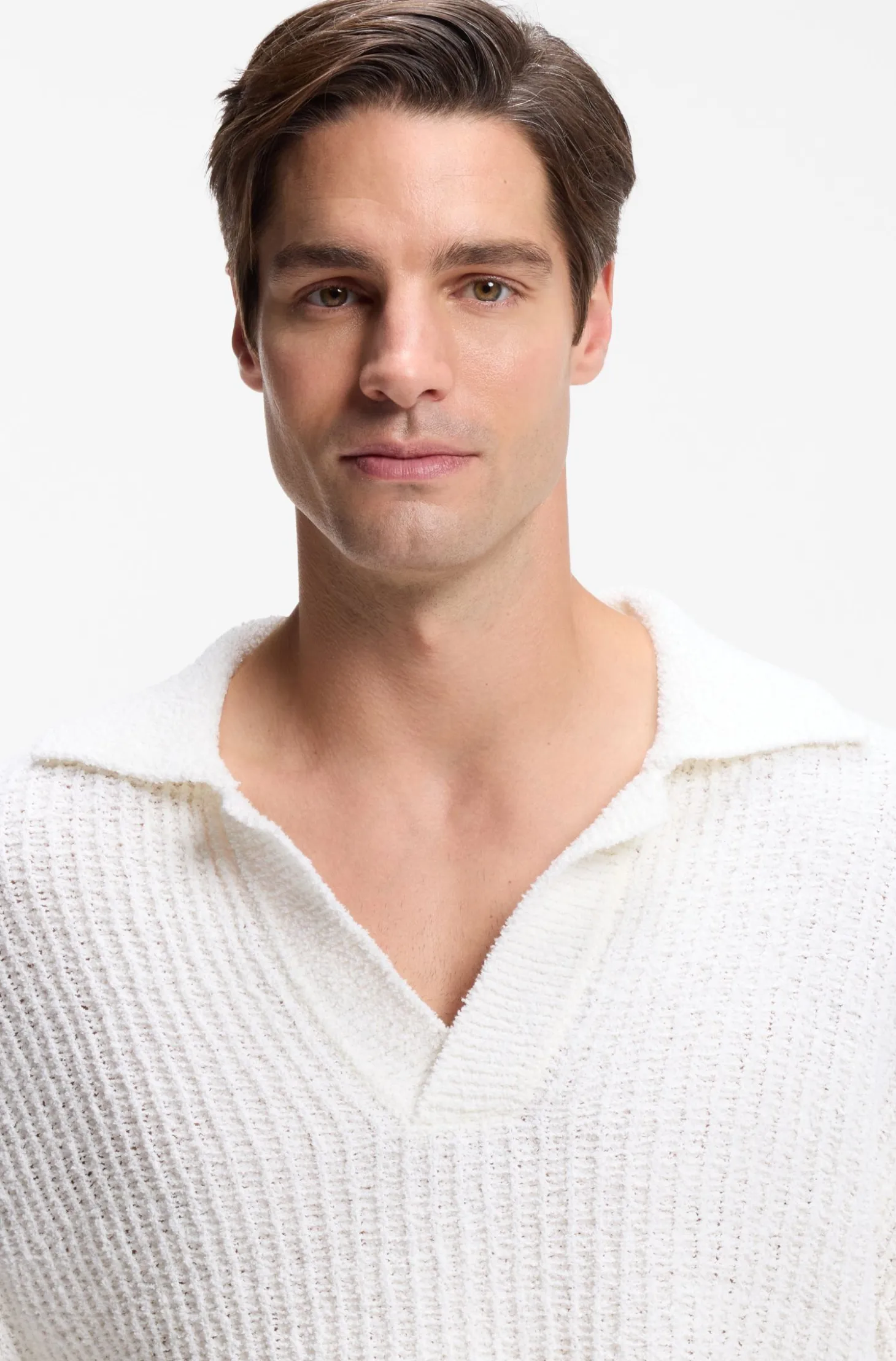 Cotton-blend sweater with Johnny collar