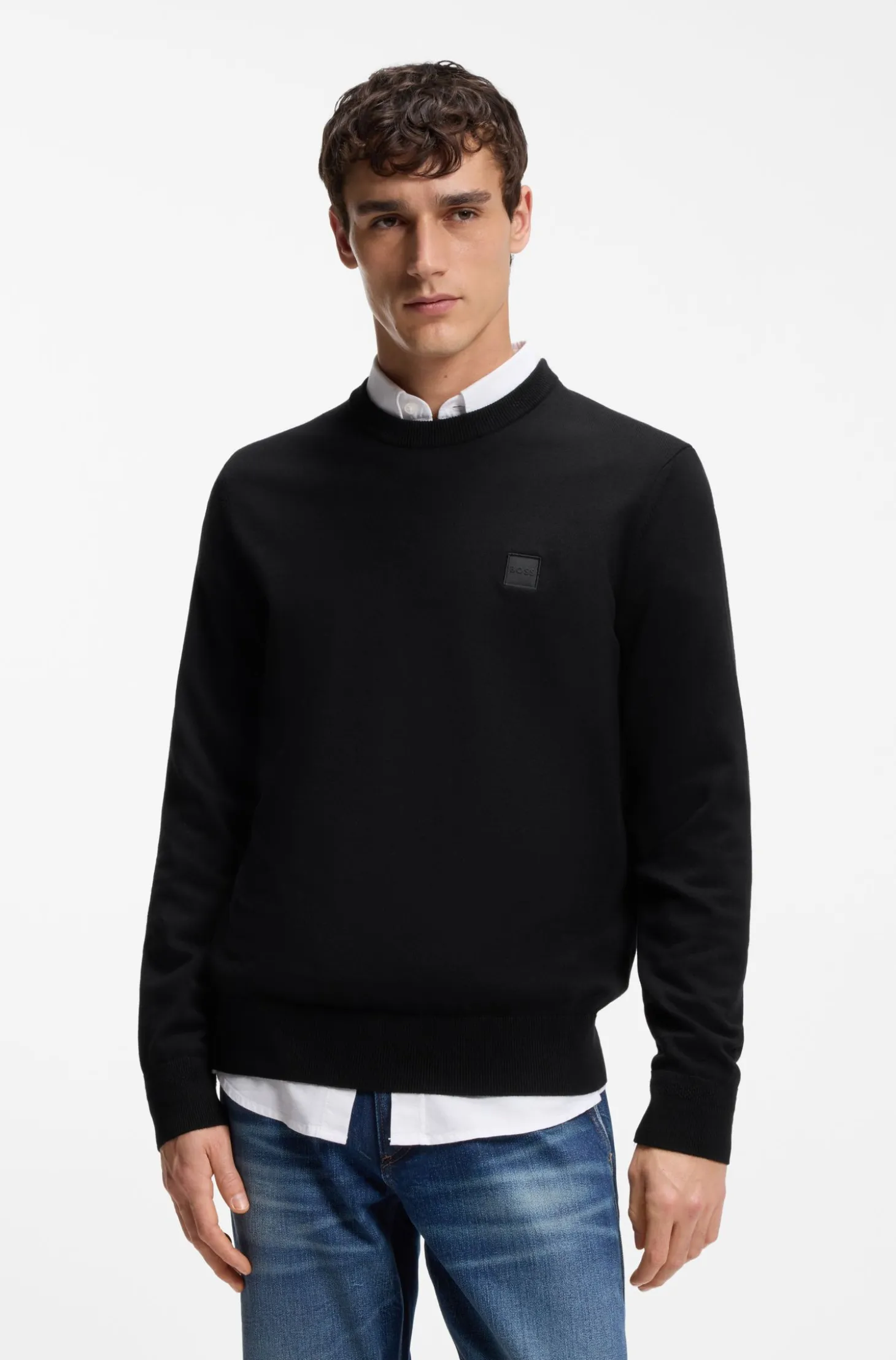 Cotton-blend sweater with logo patch