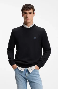 Cotton-blend sweater with logo patch