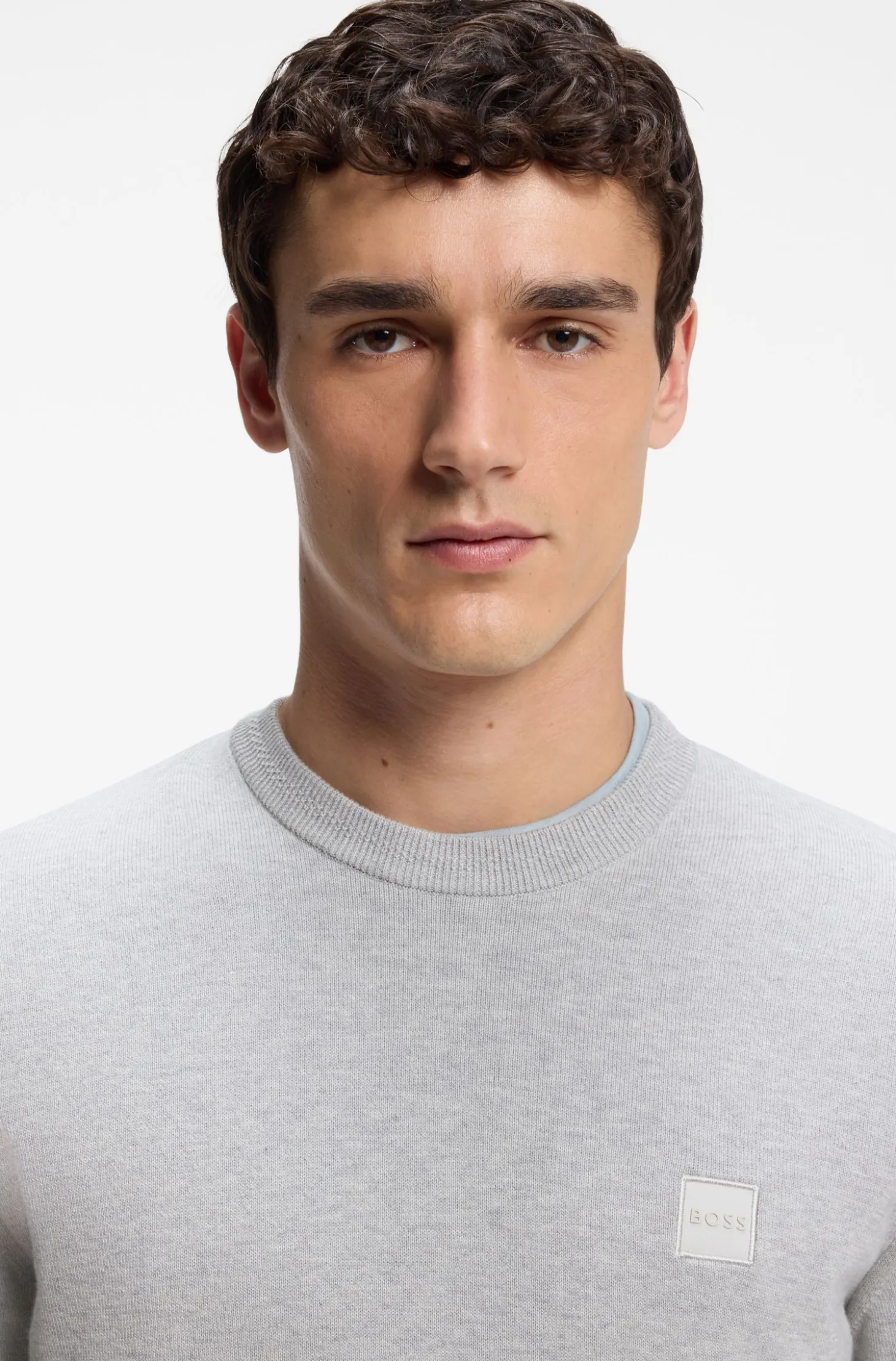 Cotton-blend sweater with logo patch